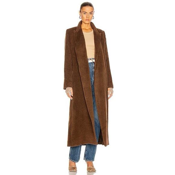 Toteme Alpaca Chocolate Brown Wrap Coat Maxi Length Peak Lapel Size 36 US S - Picture 3 of 13